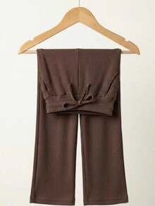 Girls' Wide-Leg Pants, Blogger Style, Ribbed Cotton Fabric With Pocket, Comfortable And Soft. - Coffee Brown - View 1