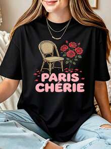 Paris Rose Chair Women's T-Shirt - 黑色 - 查看 1