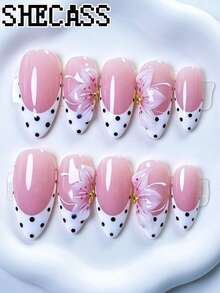 Shecass 10 piezas de uñas postizas hechas a mano, uñas cortas para vacaciones de verano, fiesta de graduación - Multicolor - Ver 1