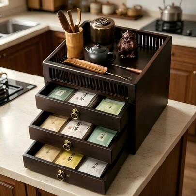 1/2/3/4-Layer Multi-Functional Desktop Tea Bag Organizer, Storage Box For Sugar Packets, Tea Bags & Teaspoons, Non-Food Contact, Ideal For Housewarming & Wedding Season Gifts