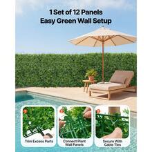 VEVOR Artificial Plant Wall, 12PCS 50.8 X 50.8 Cm Artificial Boxwood Panels, Sun Protection Greenery Backdrop Privacy Hedge Fence, Fake Grass Screen For Wedding, Indoor, Outdoor Garden, Backyard - Fern Leaf, 20*20 Inch, 12 Pcs - View 4