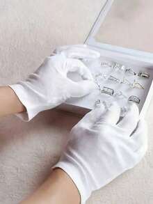 5 Pairs White Breathable Work Gloves With Lining - Moisturizing SPA-Grade Soft Jewelry Inspection Gloves - Elastic Fit Fabric Gloves, Suitable For Most Women, Can Be Used For Digging, Planting, Weeding, Protect Nails And Fingers, Unisex, Full Finger Gloves, Washable - A - View 6