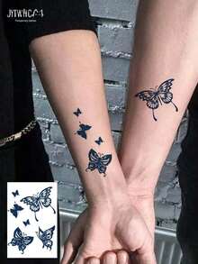 1pc Minimalist Butterfly Pattern Temporary Tattoo Sticker, Small Area Fake Tattoo Sticker, Herbal Waterproof Realistic Tattoo Sticker Lasts 7-15 Days, Suitable For Daily Body Decoration - Blue - View 1