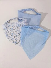 3pcs/Set Girls Leopard Print Floral Triangle Scarf Headband Set, Suitable For Daily Decoration - Multicolor - View 6