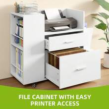 Yitahome Rolling Filing Cabinet With Side Racks & 4 Wheels, File Cabinet With Adjustable Hanging Rods For A4/Letter Documents, Printer Stand For Home Office, White - White - View 7