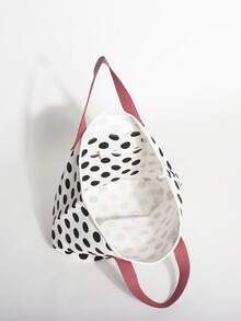 Bolsa Tote de Lona com Blocos de Cor Preto e Branco e Poá, Grande Capacidade, Estilo Praia e Férias (Posição dos Poás Distribuída Aleatoriamente) - Branco - Visão 6