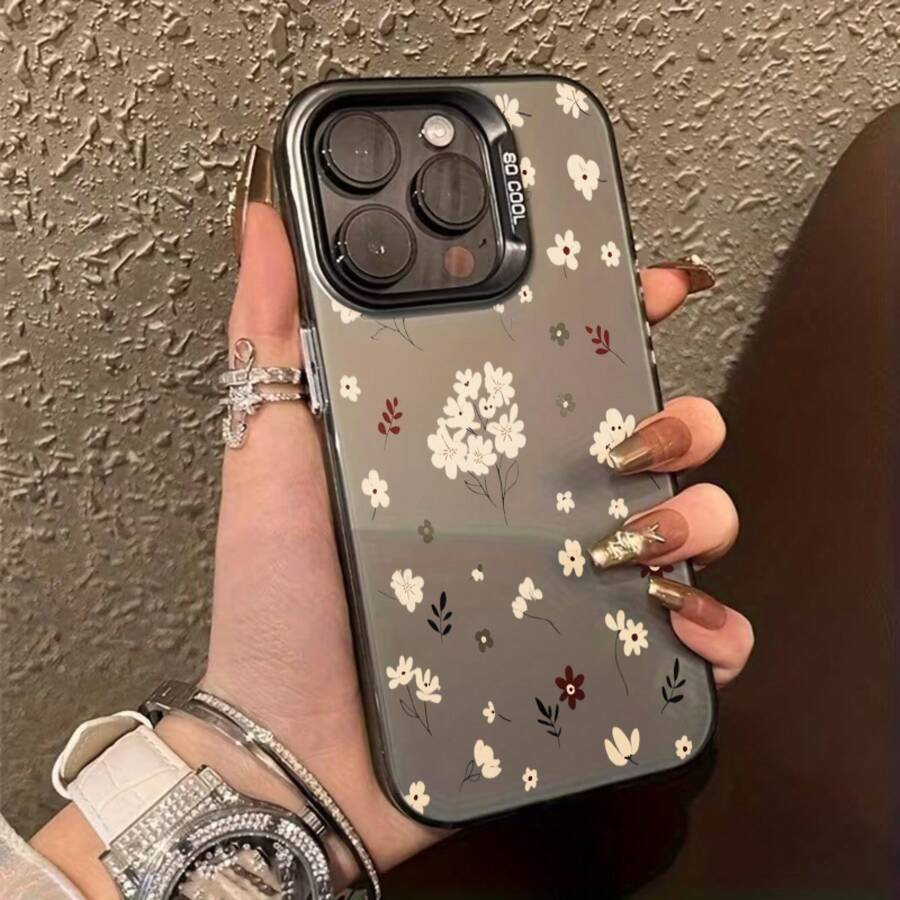 Funda de teléfono simple y gruesa a prueba de golpes, adecuada para todos los modelos de  y . Funda de teléfono: diseño floral negro con flores blancas y rojas y texto "Be Cool" para  17 Pro Max,  17 Pro,  17 Plus,  17,  16 Pro Max,  16 Pro,  16 Plus,  16, ideal como regalo para novio o novia, regalo de cumpleaños. - (Un color) 1 unidad por paquete - Ver 1