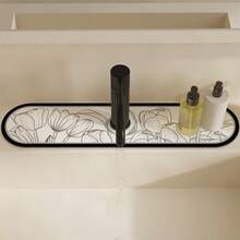 1pc Line Art Tulip Print Diatomite Faucet Absorbent Mat, Quick Dry Non-Slip Anti-Splash Sink Drain Pad, Stain Resistant Countertop Mat For Kitchen Bathroom Washbasin Home Decor - Multicolor - View 2