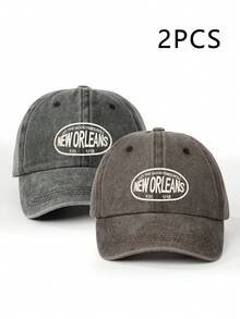 1/2件 多色復古字母 NEW ORLEANS 3D刺繡水洗柔軟頂棒球帽，適合街頭運動、戶外及日常使用 - 彩色 - 查看 13