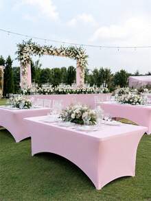 1/2pcs Wedding Banquet Rectangular Rounded Polyester Tablecloth, Full Table Coverage, Wrinkle-Resistant, Washable, Elastic And Snug Fit, Suitable For Indoor, Outdoor, Patio, Picnic, Camping, Party, Wedding, Banquet And Other Occasions. - Multicolor - View 8