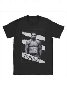 Men's Ilia Topurias T-Shirt - Black, TOPURIA Graphic Print T-Shirt, Hip Hop Streetwear Style, Short Sleeve, Machine Washable, Crew Neck, Suitable For Gym, Casual Use - 黑色 - 查看 1