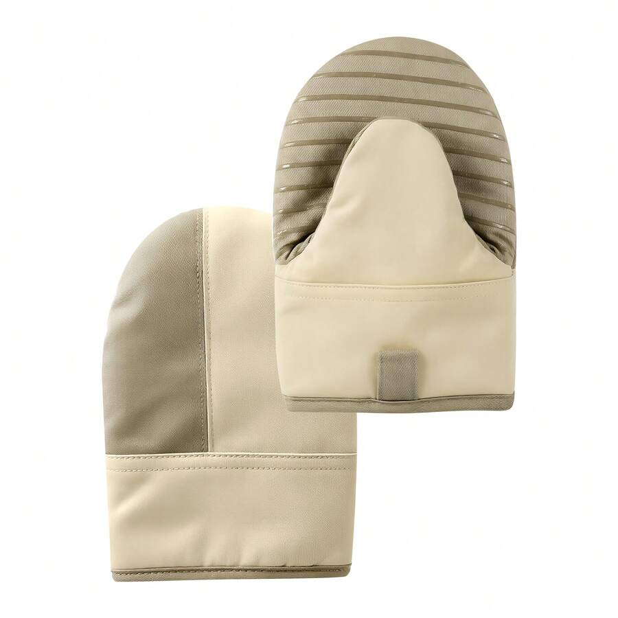 Meoky 1 Pair Heat-Resistant Thick Anti-Scald Insulated Non-Slip Oven Mitts, Suitable For Cooking, Baking, Grilling And Microwave Use, Durable And Easy To Clean, Thoughtful Mother's Day Gift - Beige - View 1