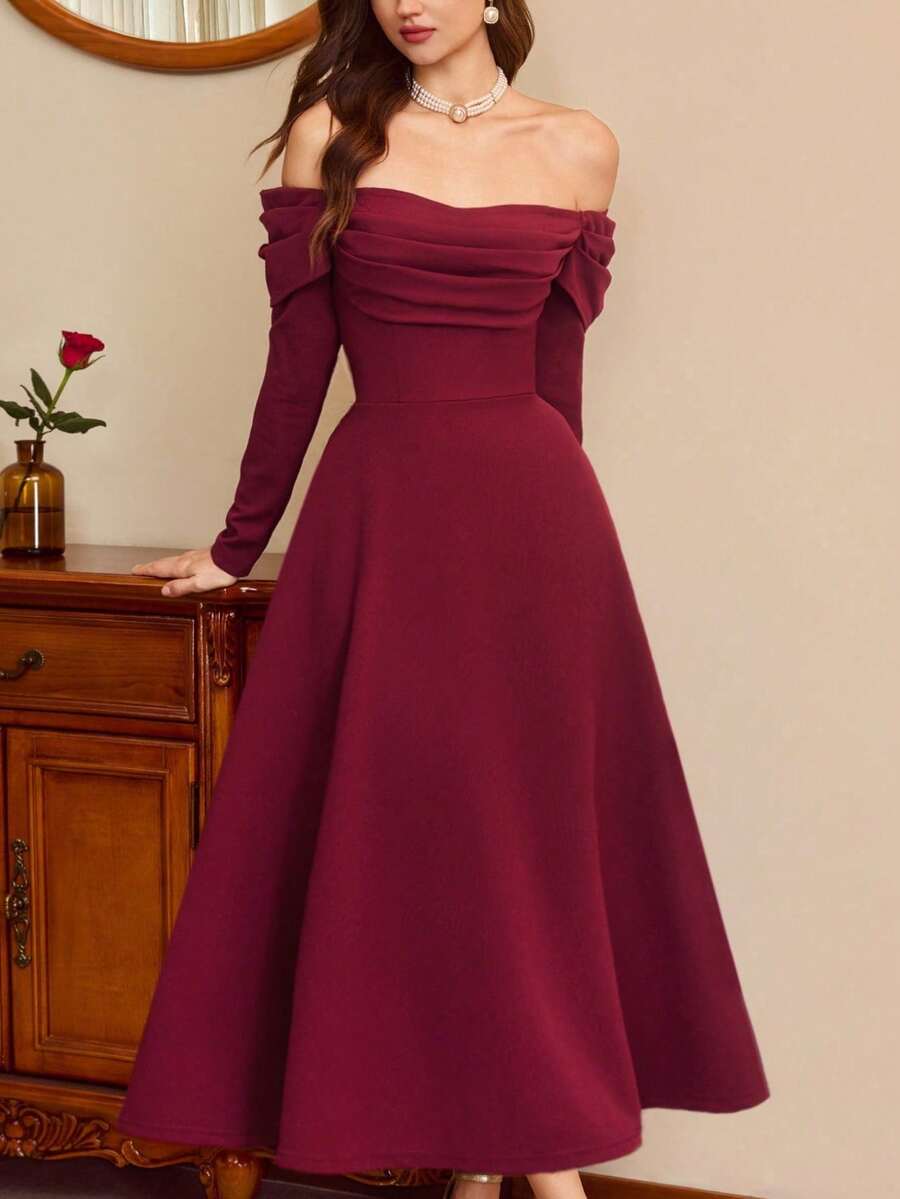 Elegant Vintage Light Blue Dress For Women With Pockets, Casual Fall Holiday Outfit For Wedding Guest, Formal Party Dress - 鵝黃色 - 查看 1