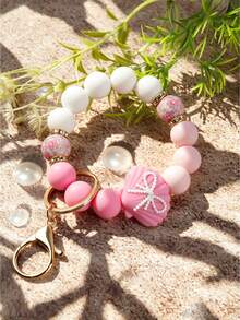 1 Pink Silicone Shell Bead Keychain-A Summer Must-Have. Silicone Bead Keychain Bracelet: A Cute Car Keychain Perfect For Women And Girls. - 2834 - View 5