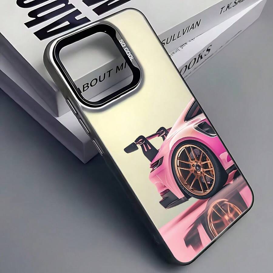 1 pieza Funda de teléfono con patrón de carreras en negro & plata compatible con teléfonos Apple - Multicolor - Ver 1