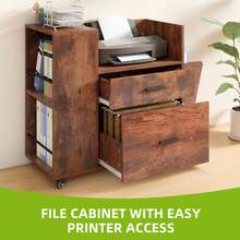 Yitahome Rolling Filing Cabinet With Side Racks & 4 Wheels, File Cabinet With Adjustable Hanging Rods For A4/Letter Documents, Printer Stand For Home Office, Brown - Brown - View 6