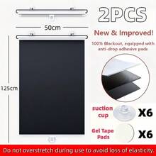 1/2/4pcs Portable Blackout Roller Blinds With Suction Cups, Sun Protection, Heat Insulation, Privacy Window Shades, No Installation Required, For Home/Bedroom/Office/Bathroom/Storage Room, Car Sunshade, Suitable For Families And Travelers - Full Shading - View 22
