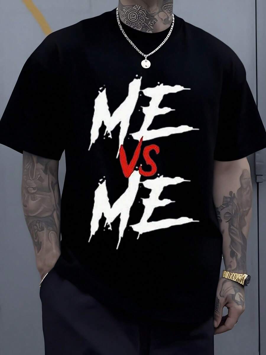 Mensaje motivacional con letras grandes en estilo agresivo que expresa lucha interior y superación camiseta de hombre moderna - Negro - Ver 1