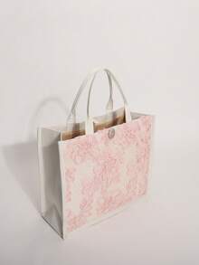 1件櫻花粉軟蕾絲刺繡亮片女款手提包，度假包，亞麻底大容量托特包，適合夏季海灘、旅行、休閒、度假、海灘景區收納與購物（花朵亮片圖案隨機裁剪分佈） - 淺粉色 - 查看 4