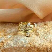 VKHK 1pc Luxurious 14K Gold Plated Shiny Zirconia Decorated Multi-Layer Thick Ring Suitable For Women's Daily And Party Wear Gift - Multicolor - View 7