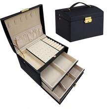 1 Unit, Three-Layer Jewelry Box With Lockable Arch, Suitable For All Types Of Jewelry Storage - Black - View 1
