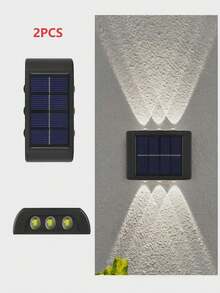 2/1 pièce Lampe murale solaire, Lampe de terrasse extérieure 6 LED, Lampe murale, Convient pour la cour, la rue, la clôture, le garage, le jardin, Décoration parfaite - Noir - Voir 12
