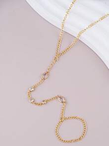 1pc Exquisite Minimalist Linked Bracelet With Inlaid Cubic Zirconia, Suitable For Women To Wear At Parties, Gatherings, Daily Dates And Shopping - Yellow Gold - View 3