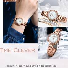 Jam Tangan Wanita CURREN, Jam Tangan Wanita Modis, Elegan, Dial Quartz, Tahan Air, Gelang Bercahaya dengan Rhinestone dan Tali Stainless Steel - MultiWarna - View 10