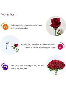 1/5/10朵仿真紅玫瑰，栩栩如生花朵，適用於DIY婚禮花束、桌面裝飾、新娘派對、情人節裝飾、嬰兒洗禮、家居裝飾、客廳、餐桌、牆面、花園、花環、臥室裝飾等，萬聖節、秋季 - 大紅 - 查看 4