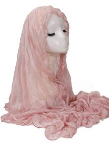 Sakura Pink glänzender, gekräuselter Muslim Hijab Schal mit Rüschenkante 70,9*25,6 Zoll, leichter, hautfreundlicher, drapierender Chiffon Schal, weicher Stil Outfit, Date Look, Strand Schals, tägliches Roben-Matching-Accessoire, atmungsaktiver, transparenter langer Schal, kann als Kopftuch, Klimaanlagen-Schal, Außenschicht-Schal, Pendler-Date / täglicher Look für alle Anlässe verwendet werden - Pink - Übersicht 4