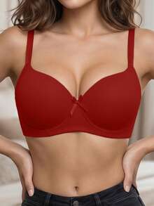 Sexy Deep V Push-Up Bra For Women With Bow, Adjustable Straps, Comfortable For Daily Wear - Red - View 2