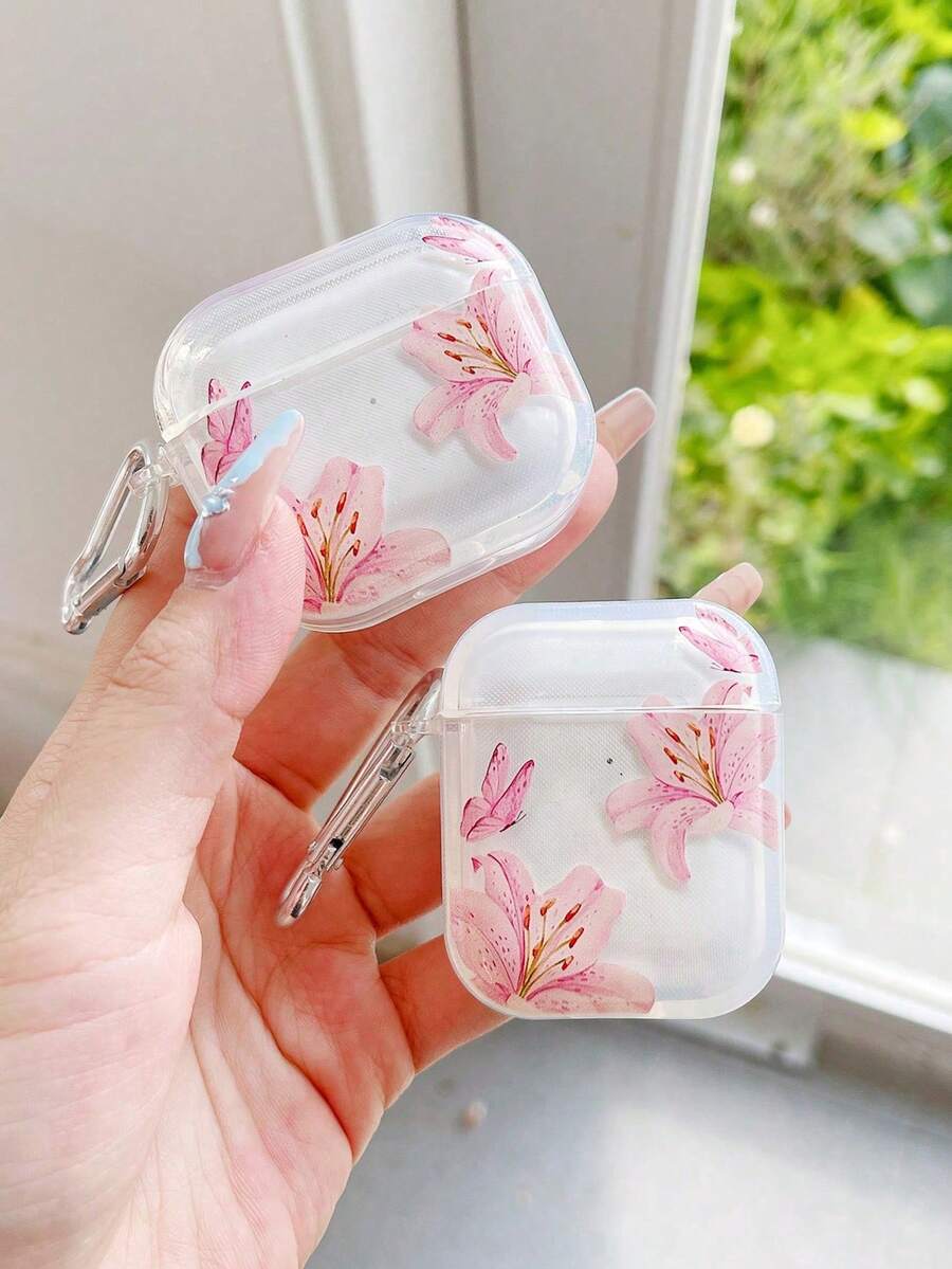 Lily Flower Painted Transparent Thickened Fashion Bluetooth Shockproof Earphone Case Compatible With S4 Protective Case Apple Wireless Bluetooth Earphone Shell Glossy Pro2 Full Coverage Pods 31/2/3 Generation Protective Case Pro Shockproof Soft Shell - Multicolor - View 1