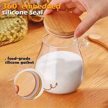 1/2/4PCS 600ML-Glass Spice Jars Set With Bamboo Lids & Spoons, Airtight Glass Storage Containers For Coffee Beans, Sugar, Candy, Tea, Kitchen Food Organizer - Clear - View 3