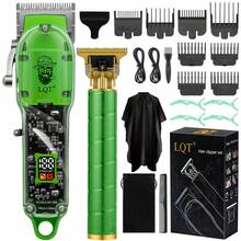 LQT 2件/1件 理髮剪髮機套組 透明綠色 理髮器 LCD 電量指示 金色輪廓修剪器 USB-C 充電 完整理髮用品含限位梳 理髮披肩 髮夾 - 綠色 - 查看 3