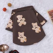 1pc Bear Print Knitted Pet Clothing, Soft Breathable Button Shirt, Suitable For Dogs And Cats, Spring/Summer Wear, Fits Extra Small, Small And Medium Breeds, Compatible With Pomeranian, Chihuahua, Yorkshire Terrier, Dachshund, Poodle And Other Small Dogs/Cats, Daily Wear, Party Outfit And Photo Shoot - Brown - View 5