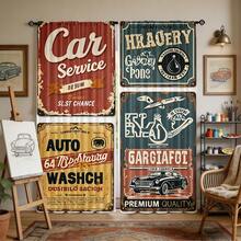 2 buah Tirai Retro Vintage, Tirai Bermotif Jalanan Bergaya Bengkel Mobil Artistik, Desain Kantong Batang, Perlindungan Privasi, Tirai Multifungsi Bermotif Modis, Cocok untuk Dekorasi Rumah Kamar Tidur, Dapur, dan Ruang Tamu - MultiWarna - View 8