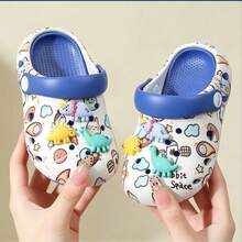 1 Pair Cute Dinosaur EVA Clogs, Summer Kids' Perforated Slip-On Sandals, Non-Slip Closed-Toe Breathable Soft Cushion Slides For Boys And Girls, Medium To Large Children - Blue and White - View 10