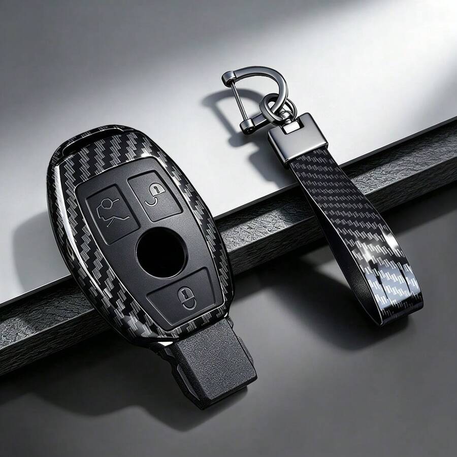 Carbon Style ABS Car Key Case Cover Fob Keychain For A B C E Class GLS GLA GLK GLC CLS CLA AMG W204 W205 W212 W176 - A - View 1