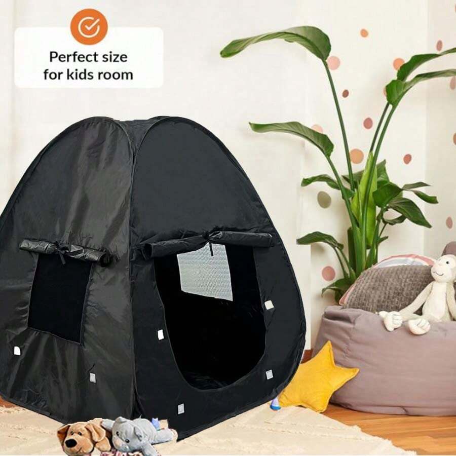 Black 4-Sided Sensory Tent | Calm Corner For Children's Play And Relaxation | Sensory Corner | Helps With Autism, SPD, Anxiety And Improves Focus | Black Sensory Tent For Children With Autism - Black - View 1