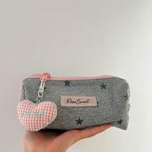 1pc Grey Pink Star High Beauty Pen Bag Large Capacity Student Stationery Pen Bag Stationery Storage Bag - Multicolor - View 5