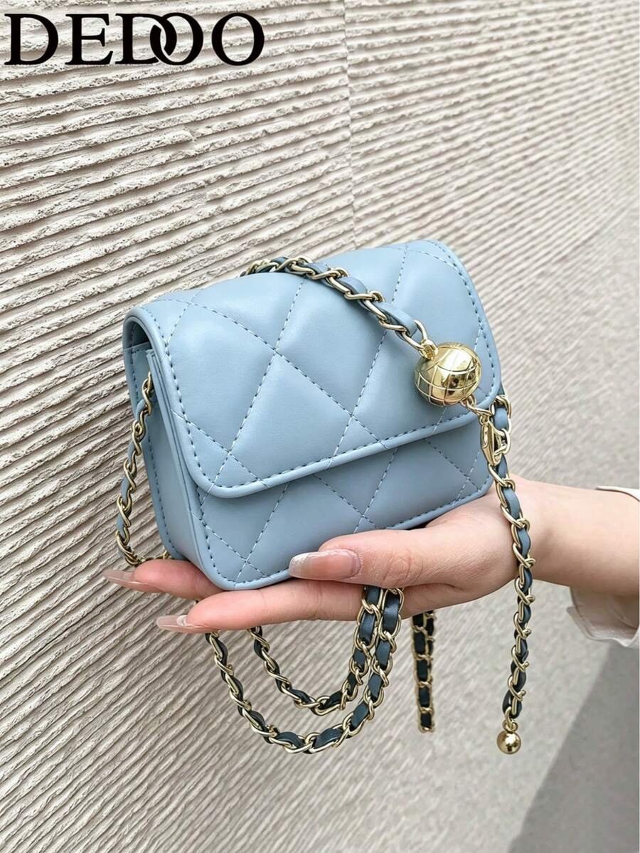 Dedoo Spring/Summer Popular Style, Premium Quality. Chain Strap, Can Be Carried On Shoulder Or Underarm. This Is A Mini Lipstick Bag. - Blue - View 1