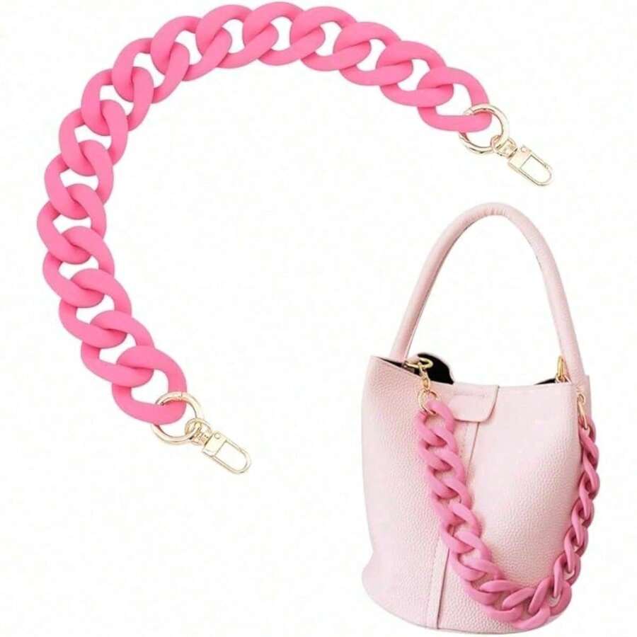 Wide Pink Acrylic Bag Strap – Flat Replacement Purse Chain With Gold Buckles, Fashion Decorative Charm For Handbag, Crossbody & Shoulder Bag - Pink - View 1