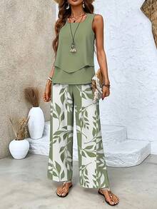Elegant Solid Color Cardigan And Pants Set - Green - View 10
