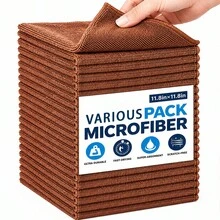 10pcs/Pack Brown Microfiber Cleaning Cloth, Professional Coffee Shop Cleaning Cloth, Multiple Sizes Available, Suitable For Kitchen, Bathroom, Home, Household Cleaning Essential - Brown - View 1