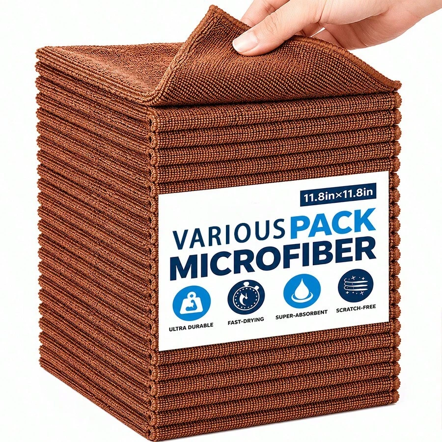 10pcs/Pack Brown Microfiber Cleaning Cloth, Professional Coffee Shop Cleaning Cloth, Multiple Sizes Available, Suitable For Kitchen, Bathroom, Home, Household Cleaning Essential - Brown - View 1