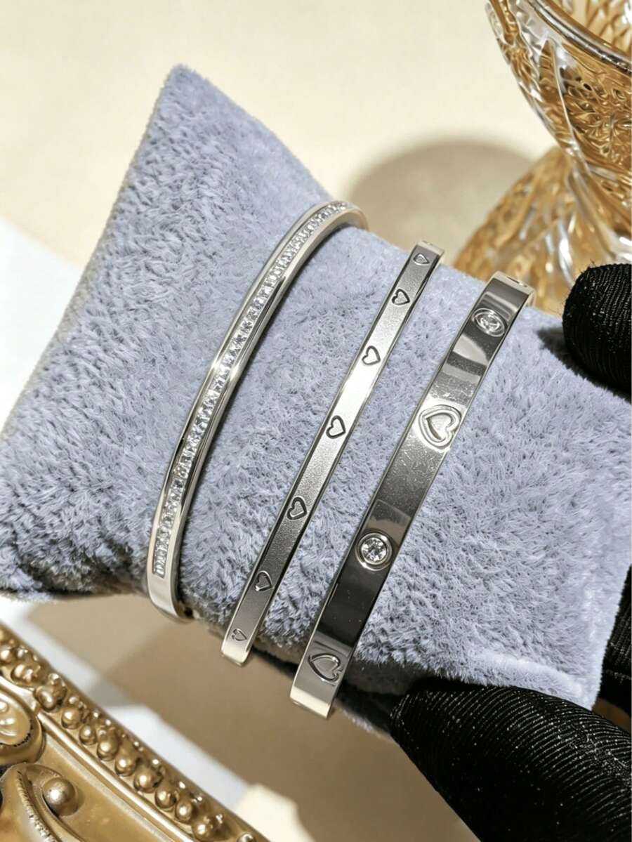 3 Stücke/1 Stück 18K Gold Edelstahl Herz Ohrstecker Armband Set, herzförmiges Zirkonia Armband, Modeschmuck Armband geeignet für den täglichen Gebrauch von Frauen und als Geschenk