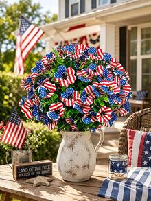 Red White Blue Artificial Eucalyptus & Violet Flowers For July 4th Independence Day Decor, FauxFlowers ,Faux Plants, Home Decor, Wedding Decorations, Wedding Accessories, Bedroom Ornaments, Table Centerpieces, Gifts For Best Friends, Room Decor - Multicolor - View 1