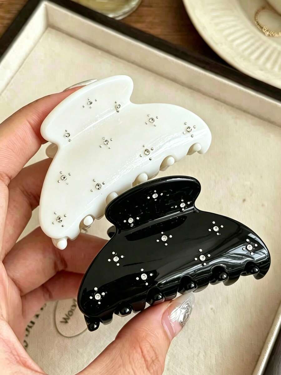 2件/1件 女款白色與黑色小水鑽波點氛圍輕量塑膠髮夾,時尚百搭高級優雅極簡純色髮抓夾,適合日常穿著、外出、休閒、派對、通勤、海灘、度假、髮型造型、馬尾、盤髮、洗臉、沐浴、化妝、穿搭,髮飾配件 - 彩色 - 查看 1