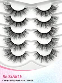 ENCHUW 5 Pairs False Eyelashes Strip Fake Eyelashes Eye Lashes Natural Cat Eye 3D Dramatic Curl Eyelash Extensions For Festival Stage Appearance - 黑色 - 查看 5