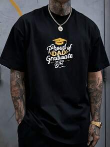Camiseta divertida con estampado de gorra de graduación para papá graduado orgulloso, estilo cómodo A - Negro - Ver 1